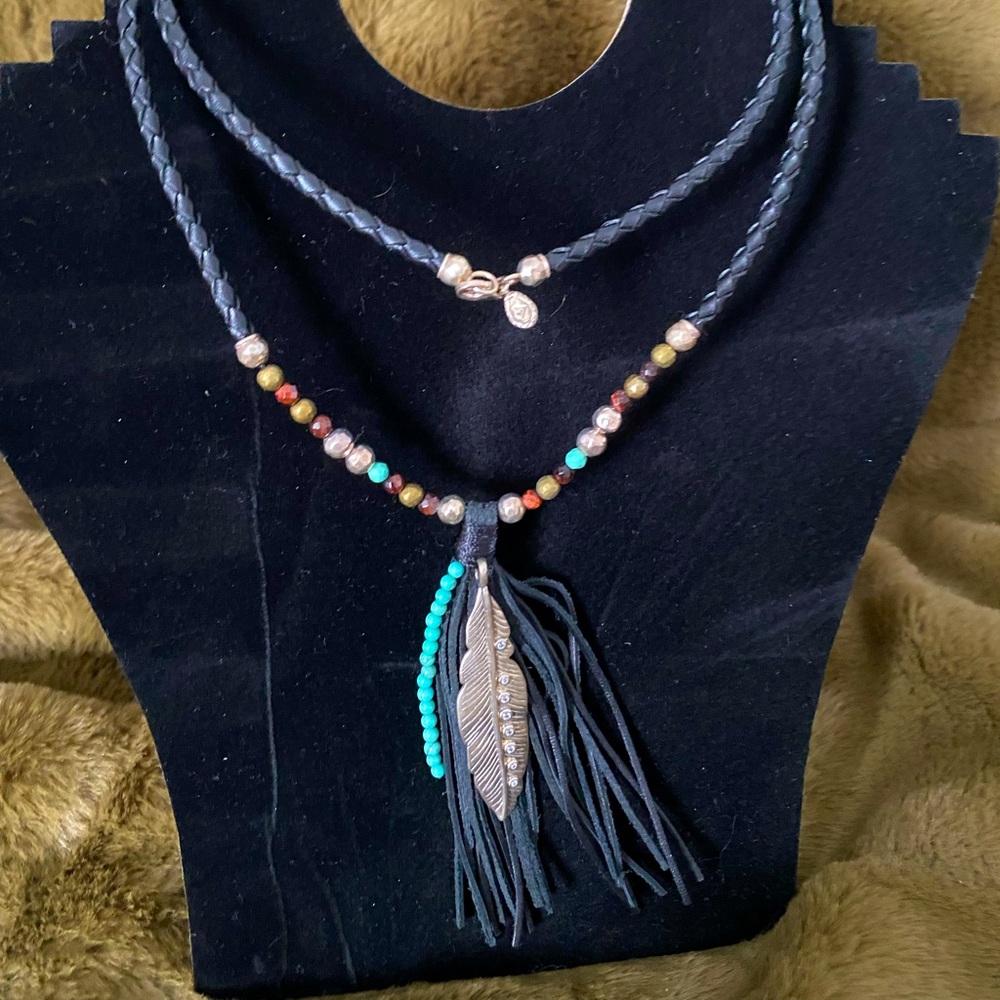 Boho leather necklace with tassle